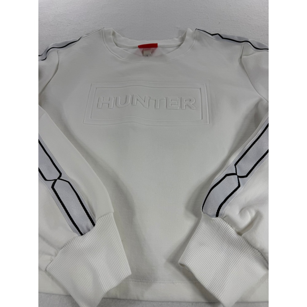 Hunter for Target Womens L White Cropped Embossed Logo Tape Sleeve Sweatshirt